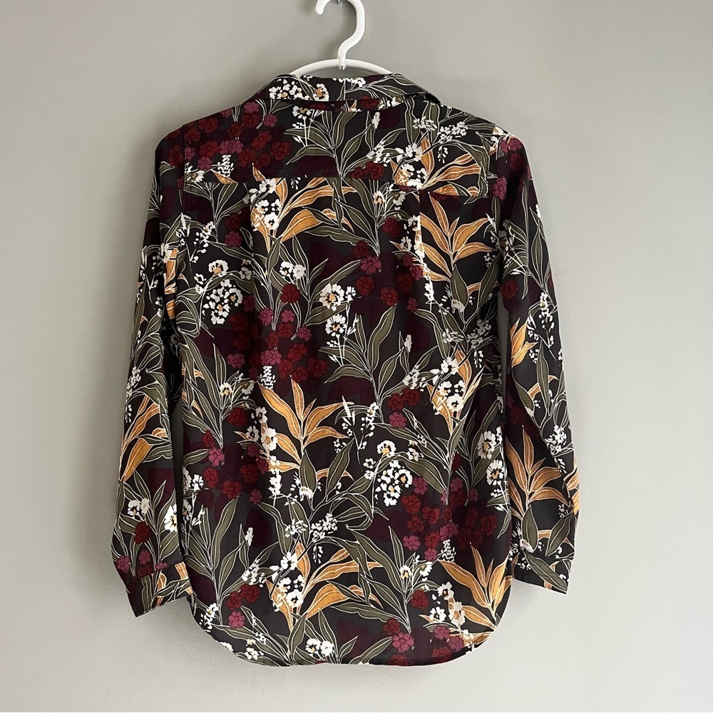 LOFT Petite XXS Button Up Blouse Office Work Business Top Floral Long Sleeve - Picture 6 of 9